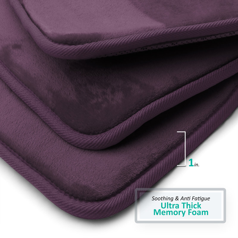Aighan 3 Piece Ultra Soft and Absorbent Memory Foam Bath Rug Set with Non-Slip Backing, Purple