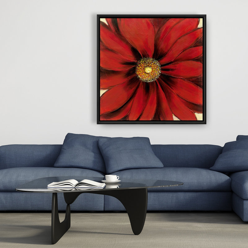 Red Daisy - toile encadrée rouge romantique pour la décoration intérieure