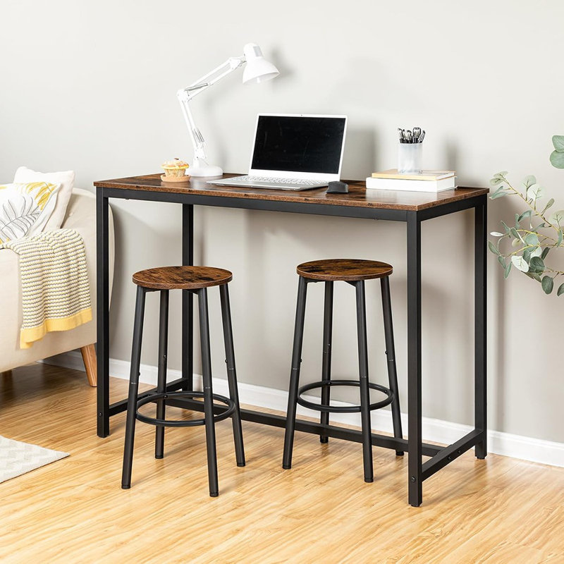 Ensemble de 2 tabourets de bar ronds avec repose-pieds, structure en acier brun rustique