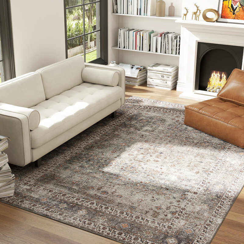 Area Rug  , Machine Washable Rug, Non-Slip Traditional Floor Cover Foldable Carpet for Living Room, Bedroom, Dining Room, Dark Mixed-Brown