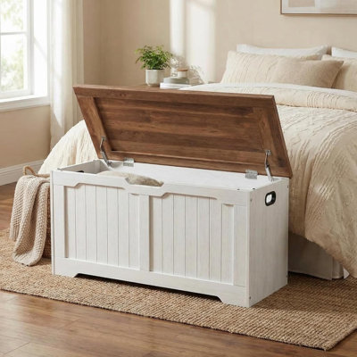 Banc de rangement en bois rétro, coffre de 39,4 po avec rangement, banc d'entrée et rangement pour le salon et la chambre à coucher