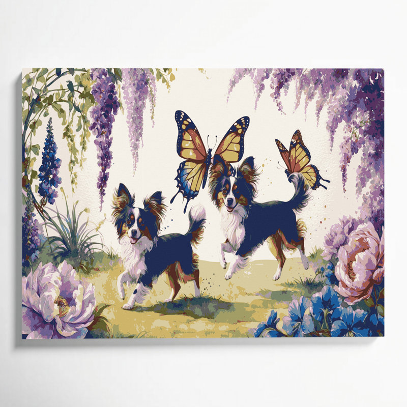 «Dogs Papillon Beige», art mural sur toile, H 24 po x l 36 po