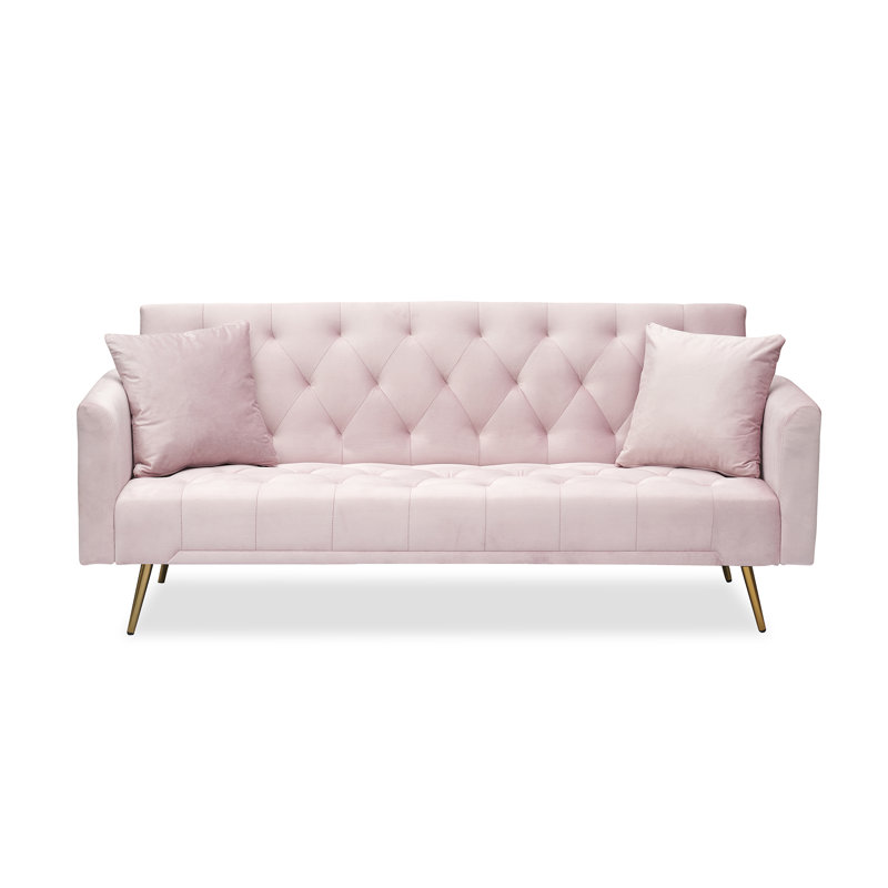 Queen 71'' Velvet Convertible Sofa, Pink Velvet