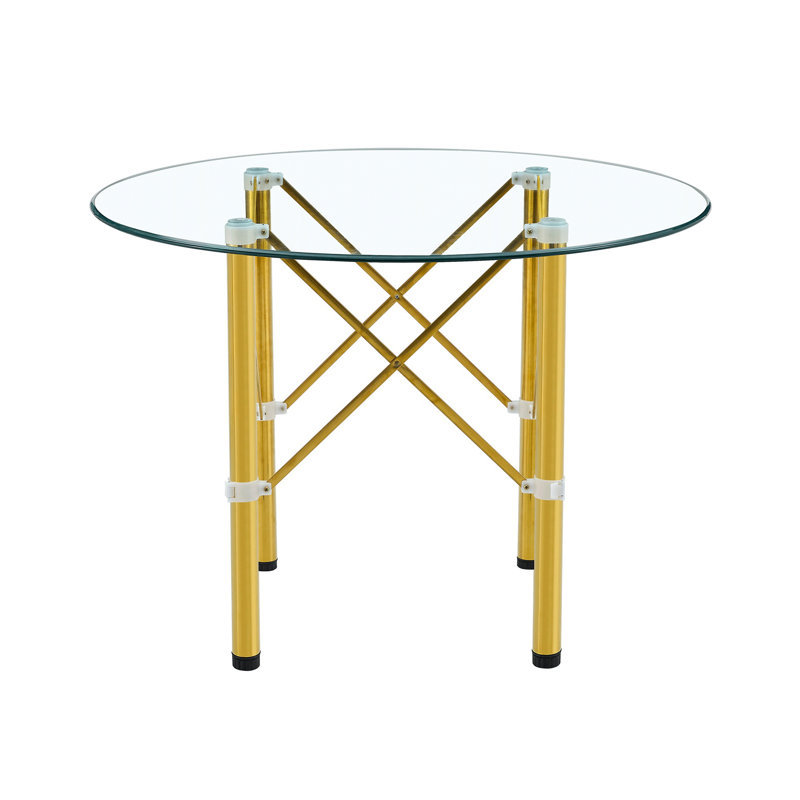 Elegant Transparent Round Glass Table -36 Inch Diameter Transparent Round Tempered Glass With Golden Metal Legs. Telescopic Metal Legs,Transparent Circular Glass Tabletop, Suction Cup Connection.
