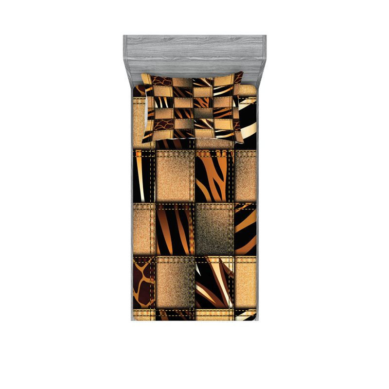 Drap-housse et taie décorative Ambesonne Savannah noir et brun, Ensemble de draps pour lit simple TG + 3 articles 