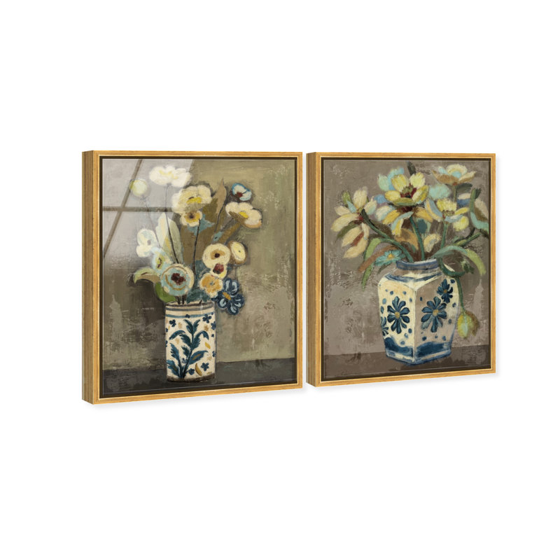 Flowers In Vases Set Set by Oliver Gal, 17"H x 21"W, Gold Floater Frame