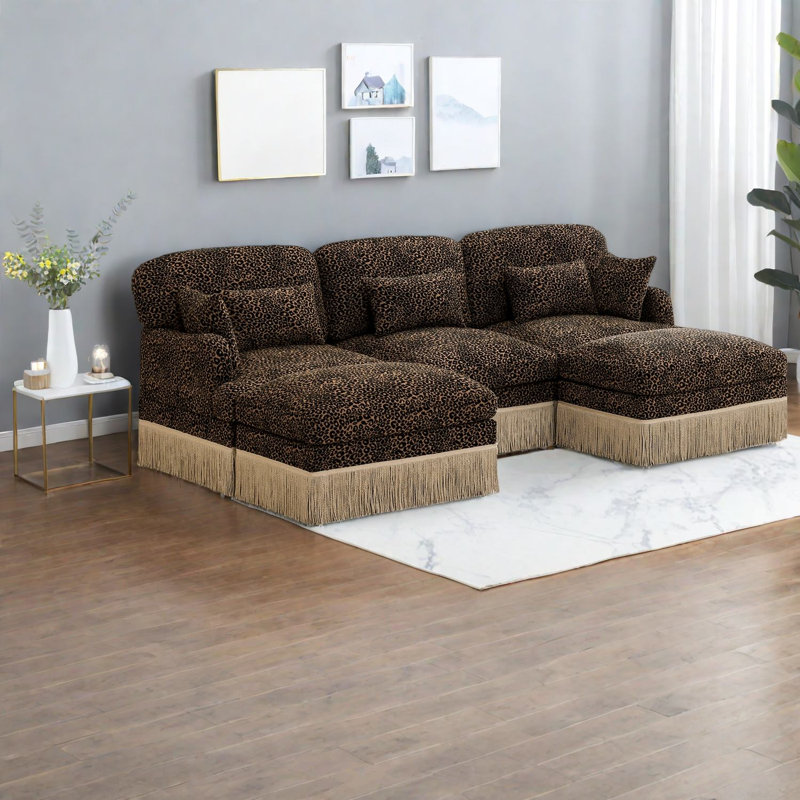 Grands canapés modulaires en chenille léopard