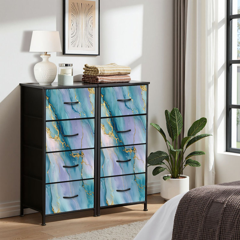 Commode pour commode de chambre à coucher Marbre rose Aquarelle bleu Encre bleue Encre mauve Aquarelle verte Commodes et commodes de rangement en tissu avec bacs de rangement à 4 tiroirs