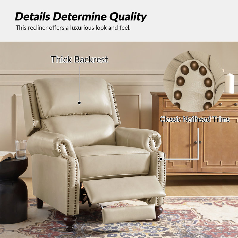 Fauteuil inclinable manuel en cuir véritable Adeesa, Cuir véritable beige
