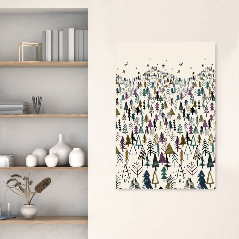 Whimsical Christmas Forest Whimsical Abstract Contemporary Christmas Tree Evergreen Tree Pine Tree Forest Landscape Wall Art Print