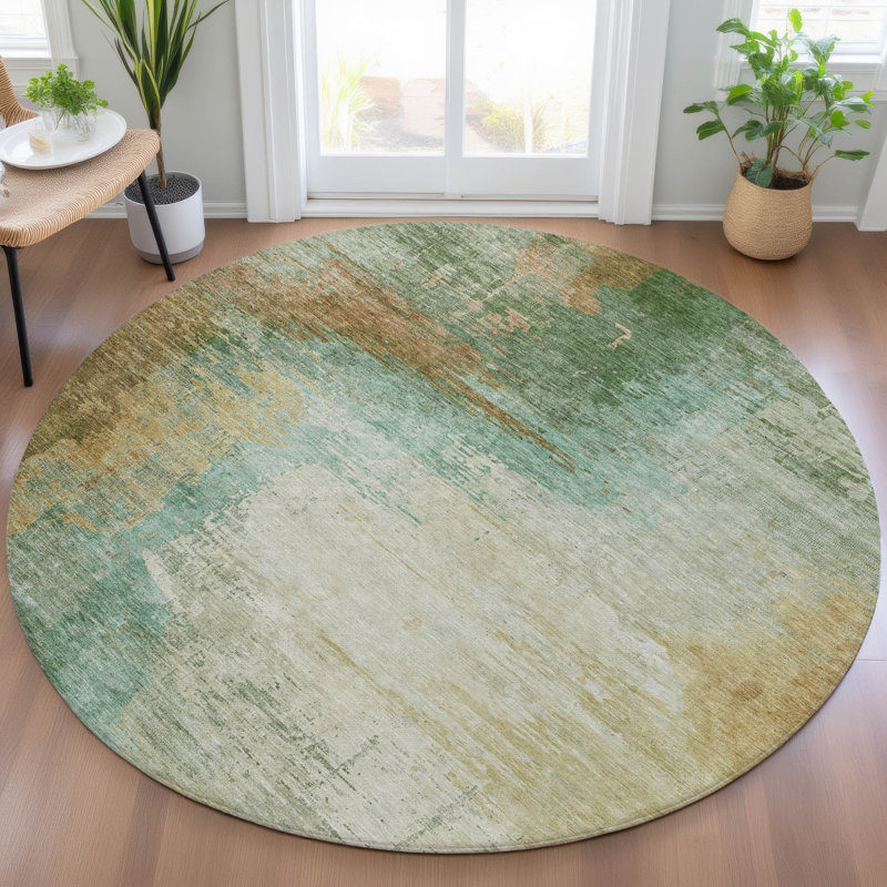 Machine Washable Indoor/Outdoor Xhevrie Aloe Rug, Round 8'