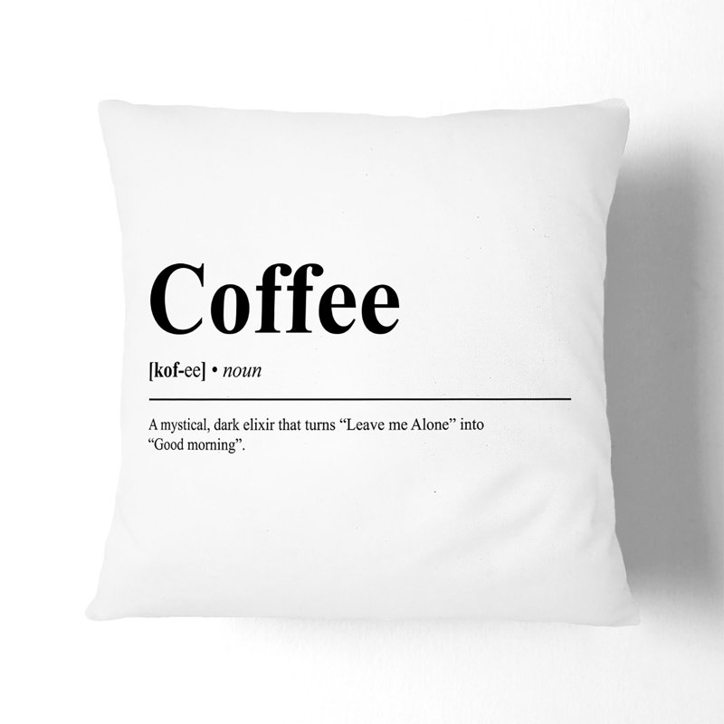 Dictionary Coffee Typography Square Throw Cushion, 55cm H x 55cm W x 20cm D, White