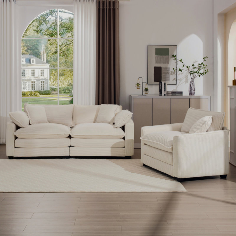 Jeneanne 2S+2S sofa upholstered armchair set, Beige Corduroy 