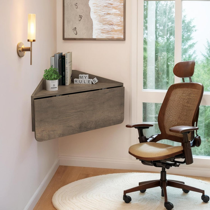Bureau de coin mural gris pliable, Gris