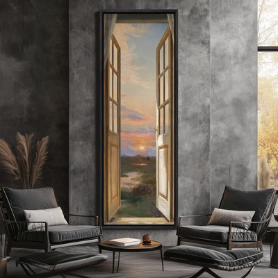 «Open Window to Sunset Scenic View», reproduction d'art sur toile encadrée