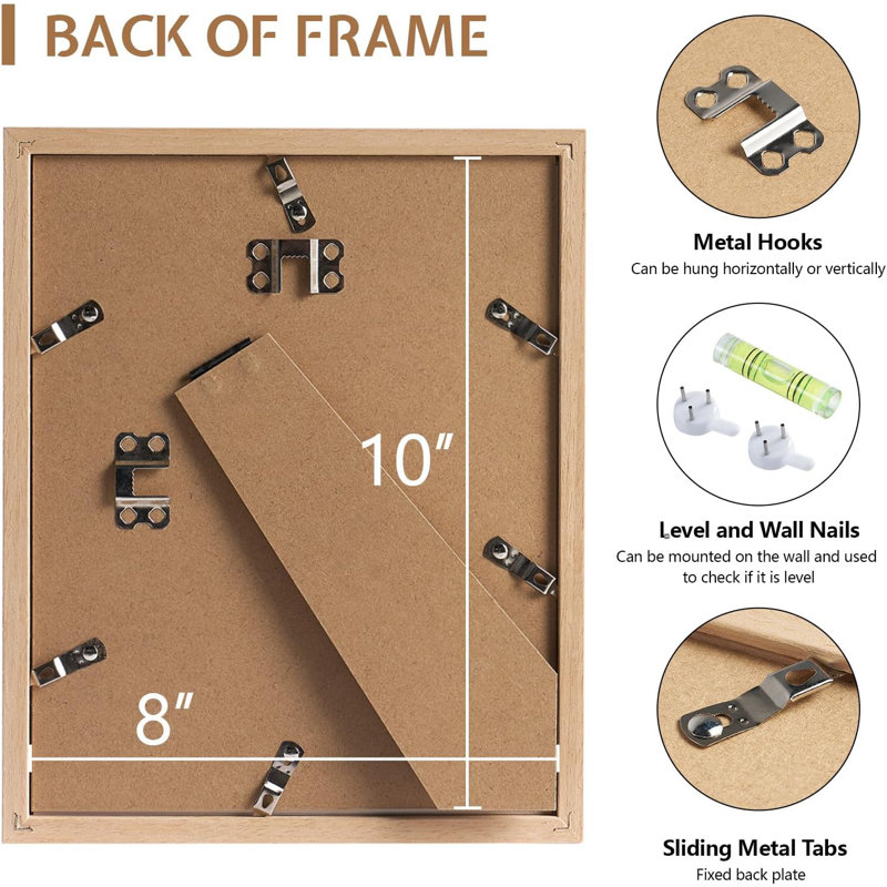 Ensemble de 4 cadres pour photo 8 x 10 en bois naturel massif avec passe-partout