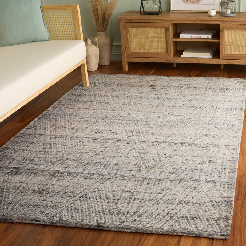 Abstract Hand Tufted Wool; Cotton Geometric Indoor Rug, Rectangle 5' x 8'