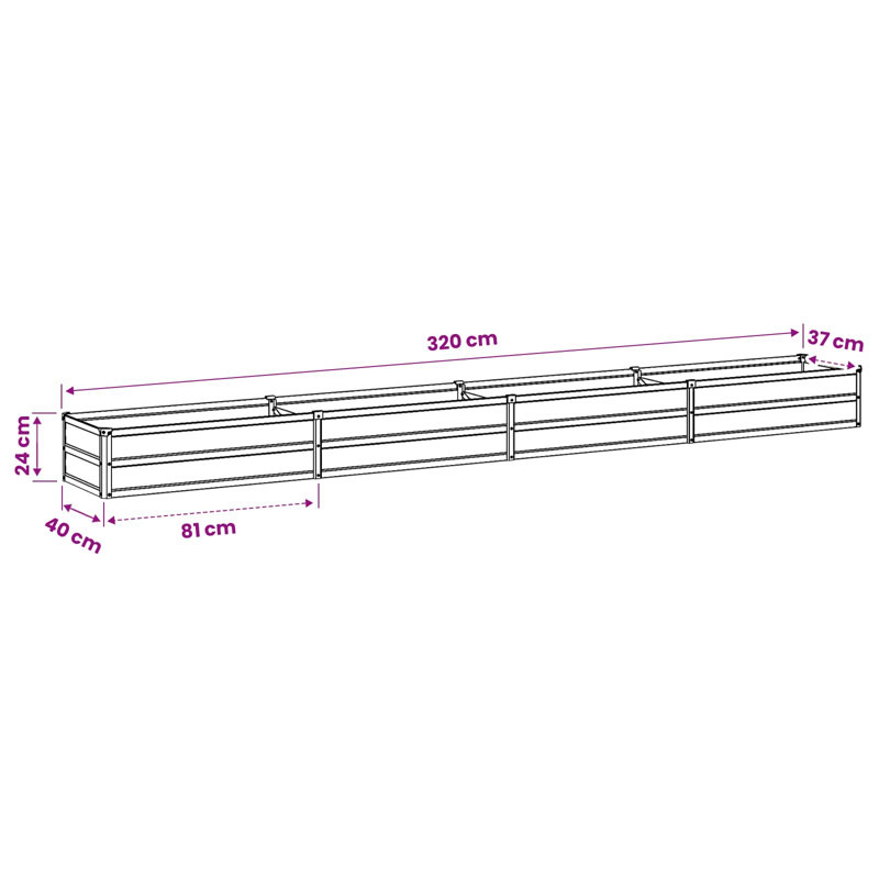 Raised Garden Bed, 24cm H x 320cm W x 40cm D, Black
