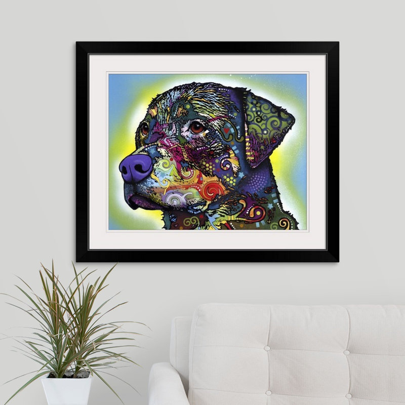 «The Rottweiler» par Dean Russo - impression, Cadre noir, H 24 po x l 28 po x P 1 po