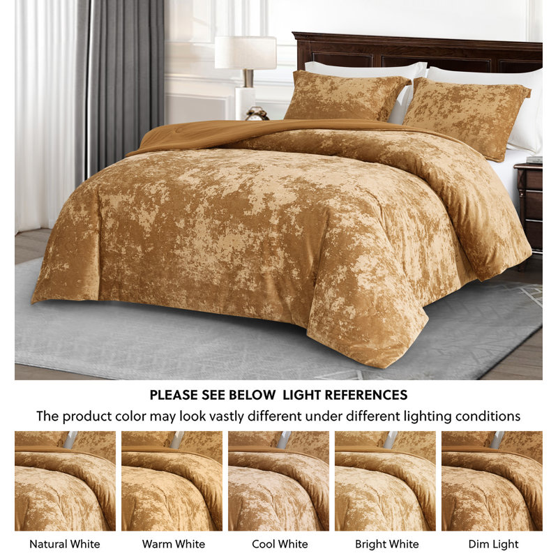 Queen Caramel Gold Velvet Reversible Comforter Set