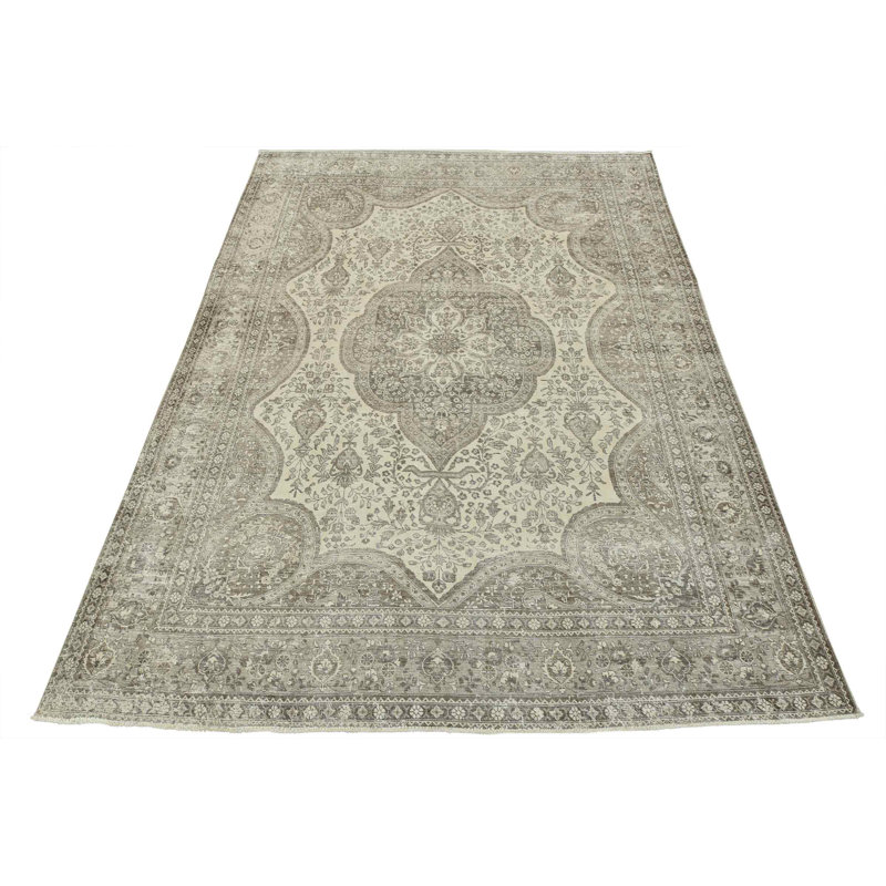 Tapis beige en laine unique des années 1980 de 10 pi x 12 pi 10 po Myong