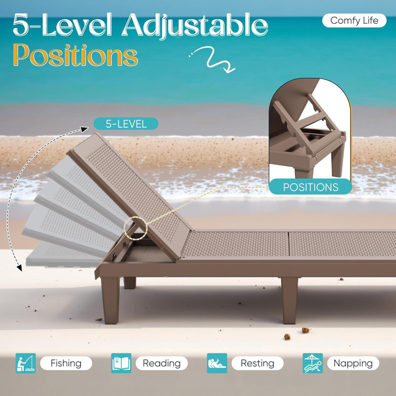 Ensemble de 2 chaises longues d'extérieur pour terrasse près de la piscine, imperméable, réglable et facile à assembler