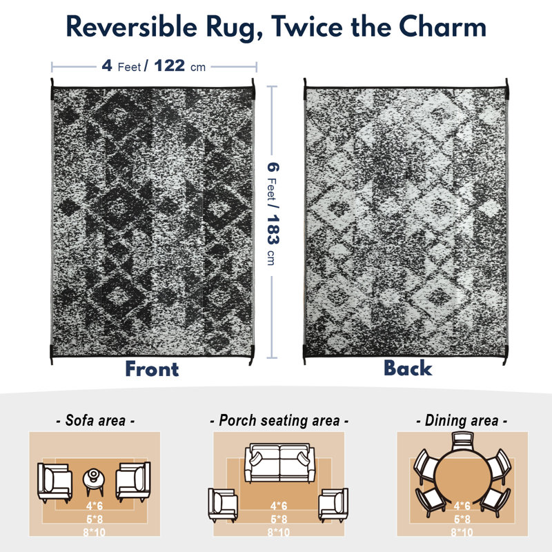 Costa Rica Grey Outdoor Rug, Rectangle 4' x 6'