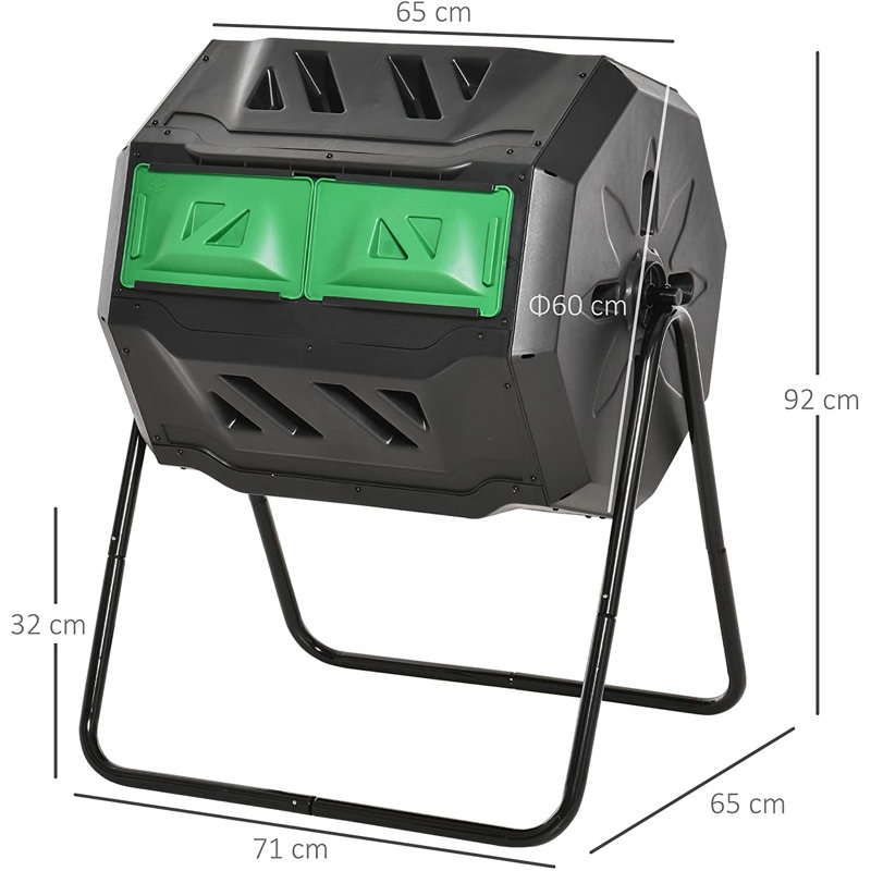 Hornyak 160L Tumbling Compost Bin Outdoor Dual Chamber Composter, Black