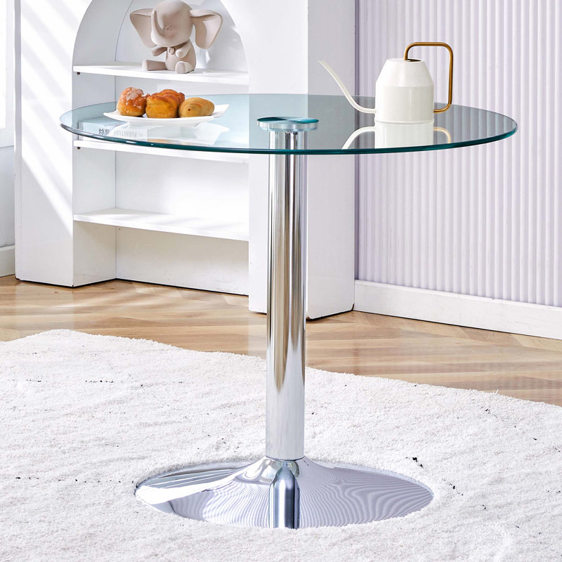Table de salle à manger en verre, H 29,5 po x L 35 po x l 35 po, Chrome chrome