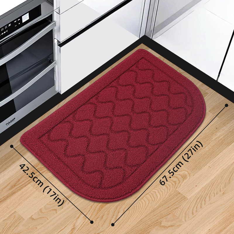  Diamanta Kitchen Rug Mat Polypropylene Non-Slip Half Circle Rugs, Machine Washable for Kitchen, Red, Half-Circle 1'5" x 2'3"