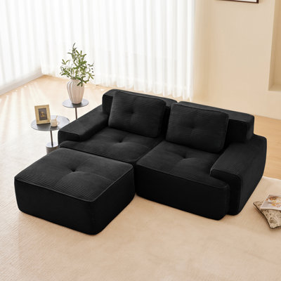 Canapé modulaire en L 82 po pour salon modulaire en tissu velours côtelé de 82 po avec siège profond et repose-pieds mobile