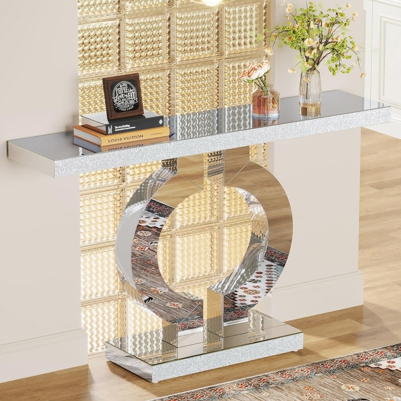 Console à miroir moderne de 43 pouces avec base en forme de O, parfaite pour le salon contemporain et la décoration de vestibule