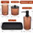4 Pcs Amber Glass Bathroom Accessories Sets,Lotion Soap Dispenser,Toothbrush Holder,Cotton Swab Holder Dispenser , Resin Vanity Tray,Countertop Vanity Organizer,Amber