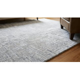 9x12 Ivory Hand-Knotted Wool Linear Cityscape Geometric Modern Contemporary Carpet Rug