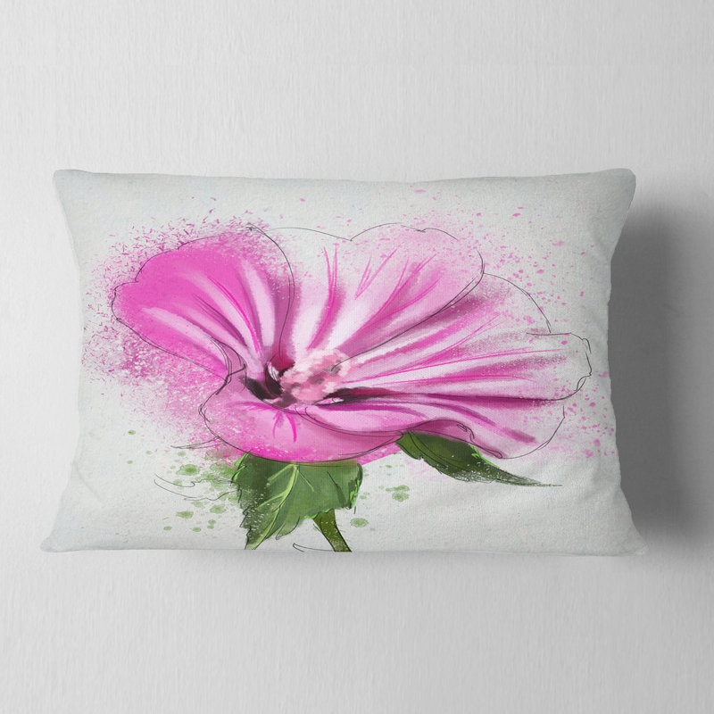 Coussin décoratif à fleur pleine fleur rose avec feuilles