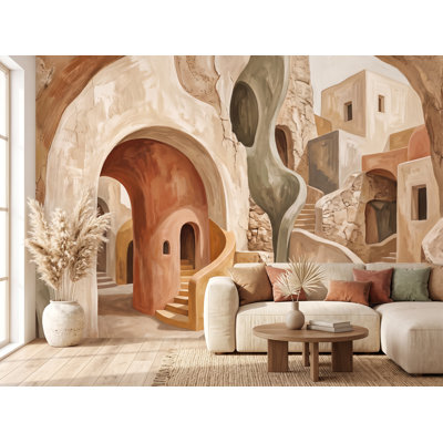 Mediterranean Cave Wallpaper, Organic Arch Wall Mural, Earthy Beige Terracotta Wallpaper, Wabi Sabi Boho mural, Architectural Decor