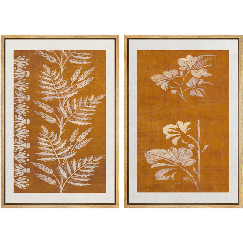 Minimal Botanical "Abstract Floral Plants Silhouette Pictures Framed Canvas Print 2 Pieces Wall Art, 36" H x 48" W, Natural