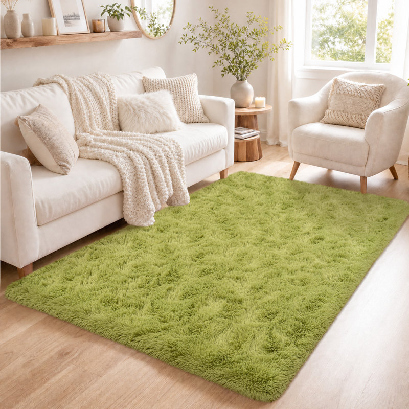 Solid Rug Soft Fluffy Grass Green Indoor Area Rug for Living Room Bedroom Nursery Kids Room, Rectangle 4' x 6', Grass Green