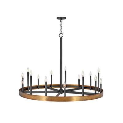 Wells 45.25" Fifteen-Light Candle Wagon Wheel Chandelier