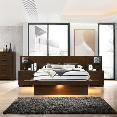 Tokyo Snow Wood Eastern LED Panel Bed