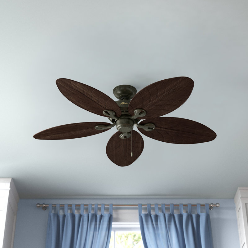 54" Bayview 5 - Blade Outdoor Tropical Leaf Ceiling Fan with Pull Chain, Provencal Gold