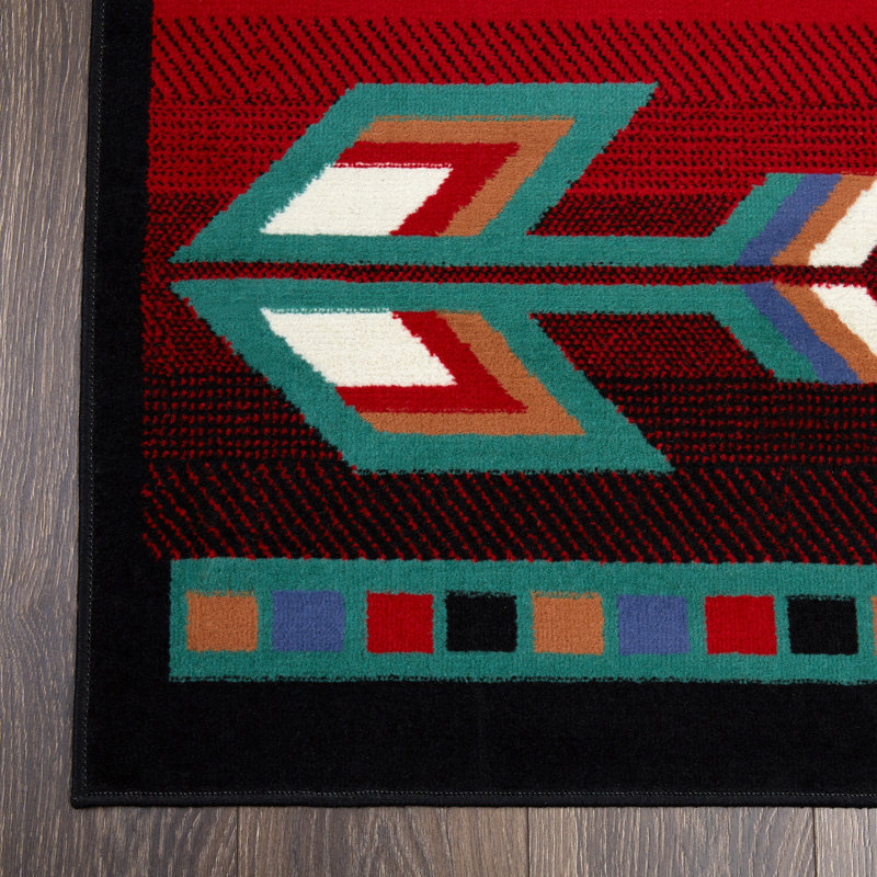 Tapis d'intérieur rouge / noir de style sud-ouest Hilander, Rectangle 3 pi 7 po x 5 pi 3 po