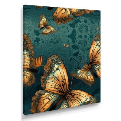 Golden Wings on Turquoise - Butterfly Animal, art mural