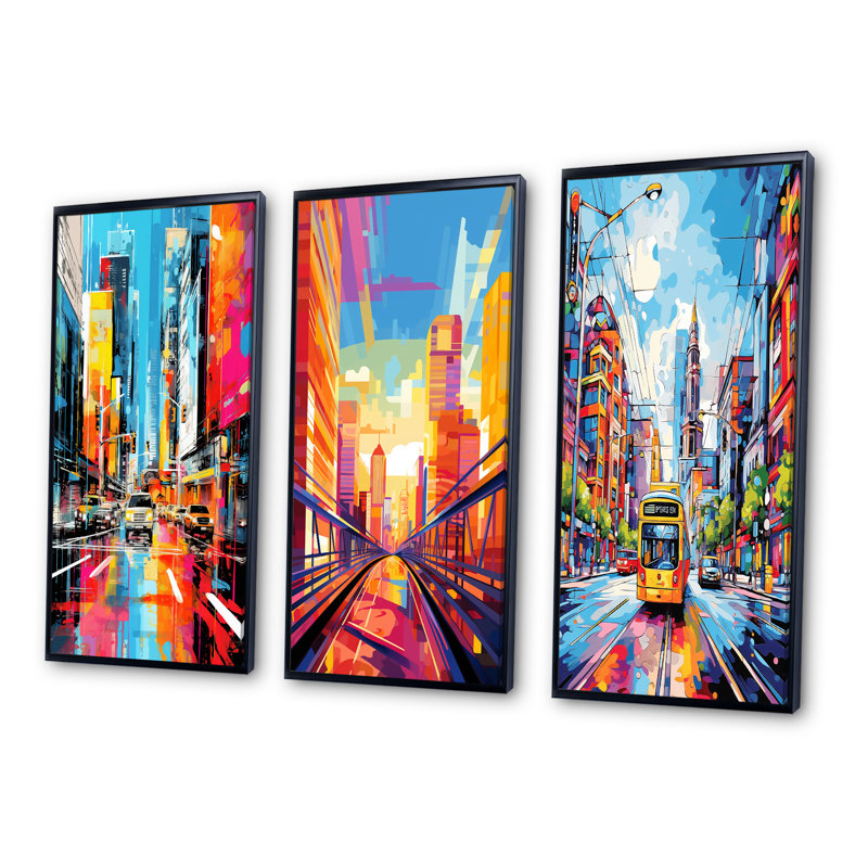 «City Berlin Popart», 3 pièces sur toile, Cadre noir, H 28 po x l 36 po
