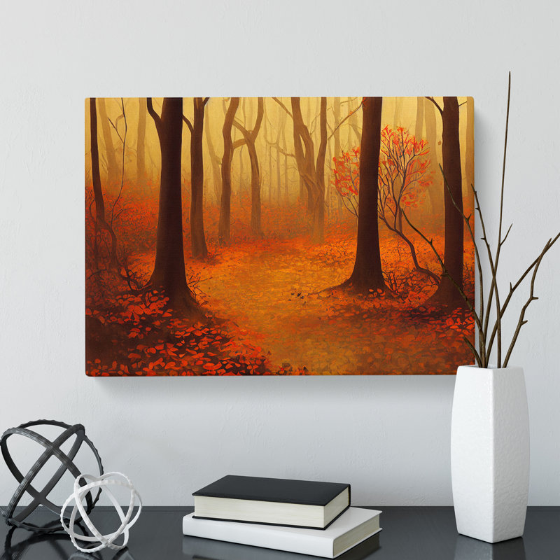 Radiant Autumn Forest - Wrapped Canvas Painting, 35cm H x 50cm W x 3cm D