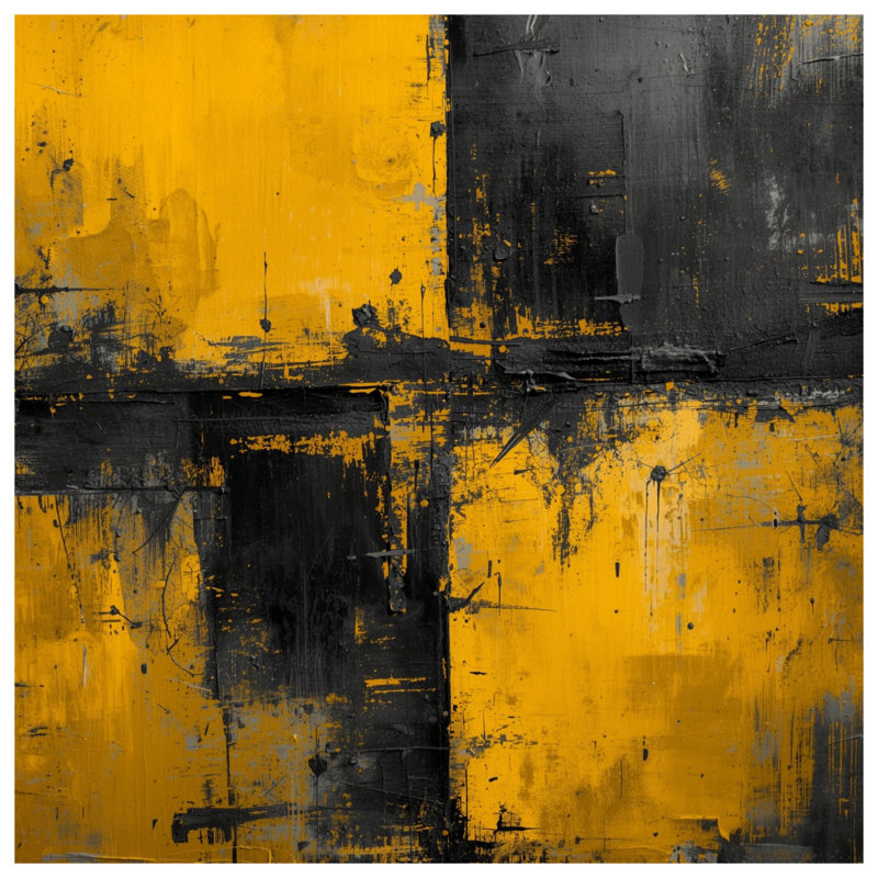 Tapisserie murale peinture abstraite jaune noir - Décoration murale abstraite, H 50 po x l 60 po avec 4 œillets