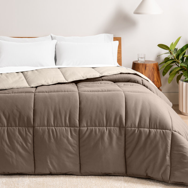 Édredon réversible en microfibre ultra douce de qualité supérieure, Taupe/sable, Édredon simple/simple TG