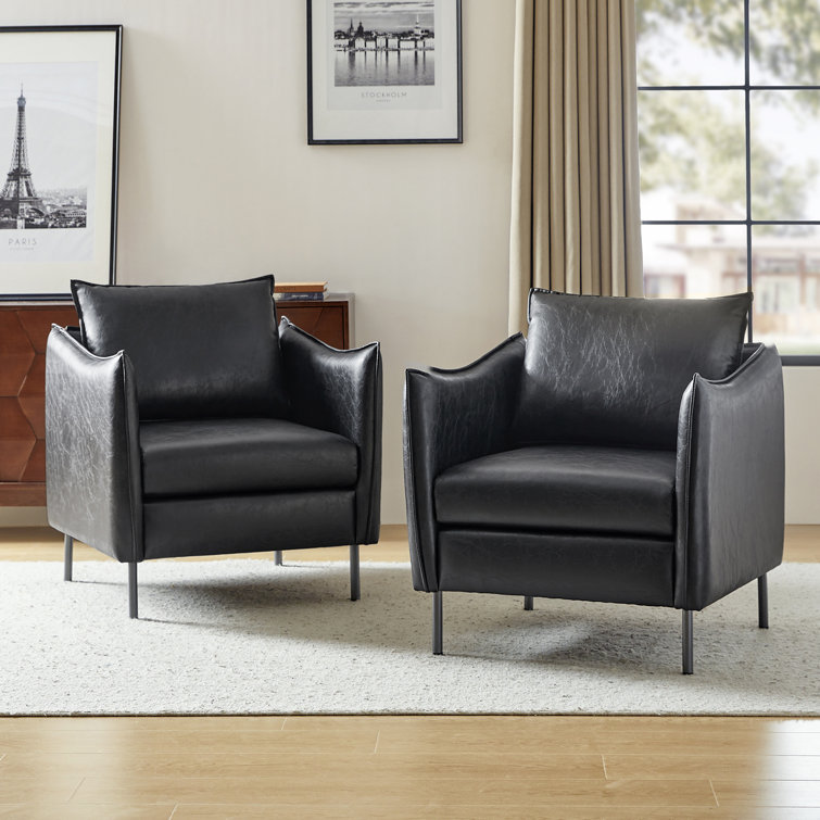 Eamor 30" Wide Faux Leather Armchair with Unique Arms(Set of 2)
