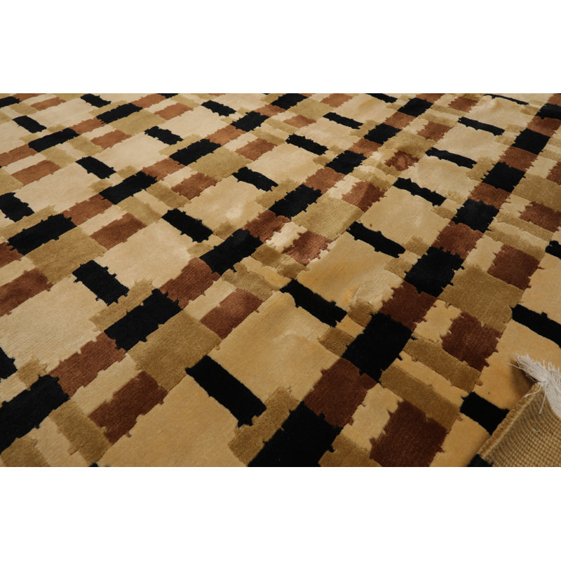 Tapis unique en laine noué à la main beige de 6 pi 9 po x 9 pi 3 po Nataliegh