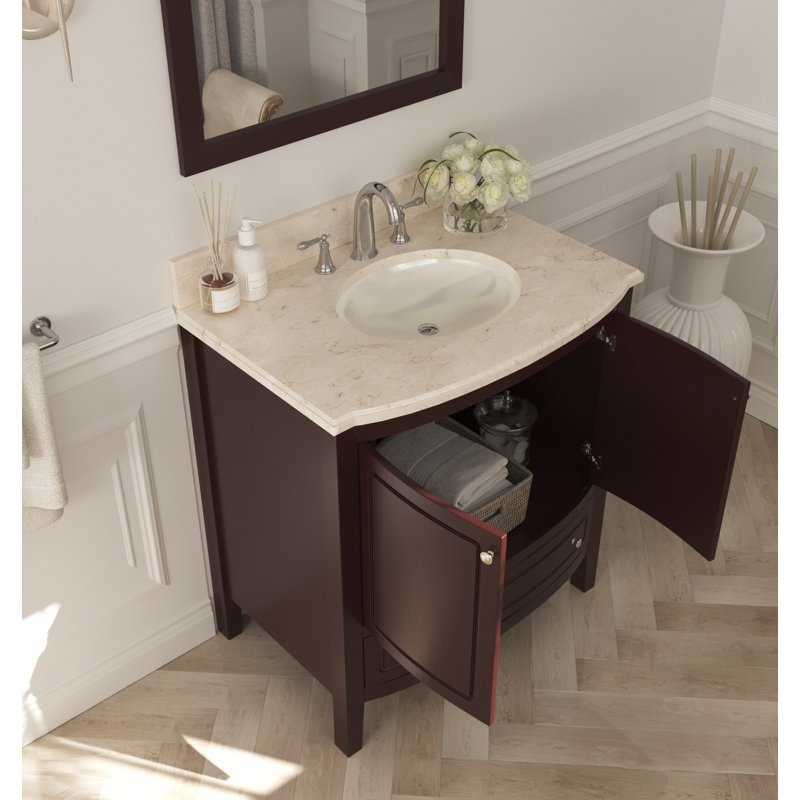 Augustin 32'' Single Bathroom Vanity with Marble Top, Brown, Beige
